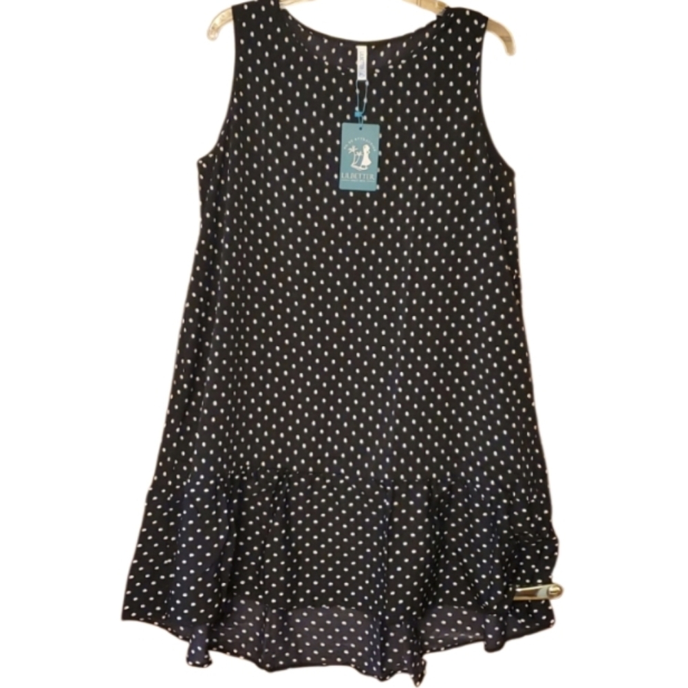 Lilbetter Womans Sleeveless Black & White Polka Dot Midi Dress‎
